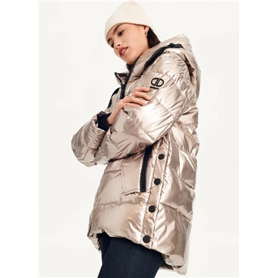 Glossy Mid Length Puffer With Envelope Pockets