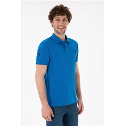 Erkek Slim Fit Polo Yaka Kobalt Mavi Basic Tişört