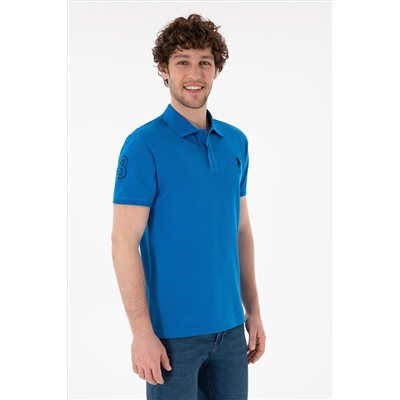 Erkek Slim Fit Polo Yaka Kobalt Mavi Basic Tişört