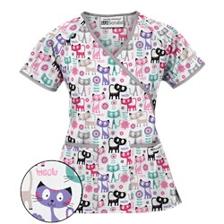 UA Cats Meow White Mock Wrap Scrub Top