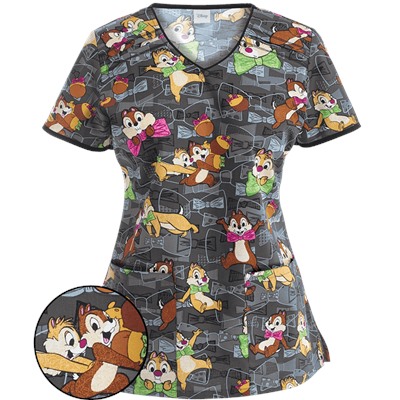 Cherokee Tooniforms Scrubs All Tied Up Print Top