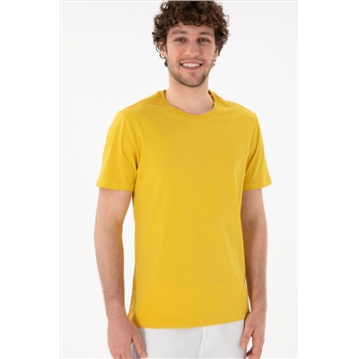 Erkek Regular Fit Bisiklet Yaka Sarı Basic Tişört