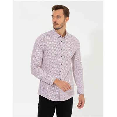Bordo Slim Fit Uzun Kollu Gömlek