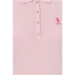 Kadın Pudra Basic Polo Yaka Tişört