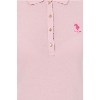 Kadın Pudra Basic Polo Yaka Tişört