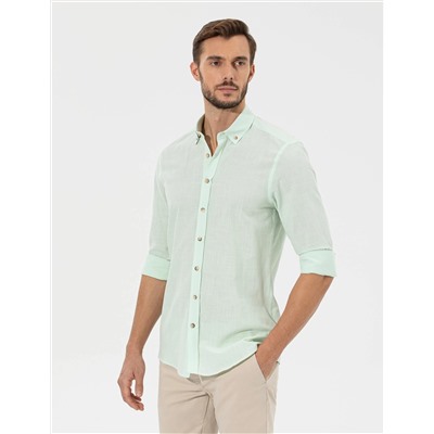 Yeşil Slim Fit Uzun Kollu Gömlek