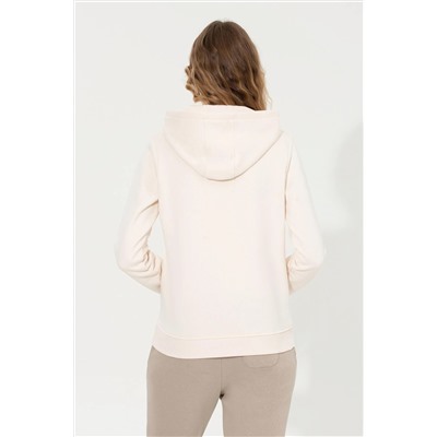 Kadın Ekru Kapüşonlu Basic Sweatshirt