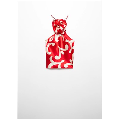 Top satinado estampado flor decorativa