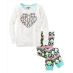 2-Piece Geo Heart Snug Fit Cotton PJs