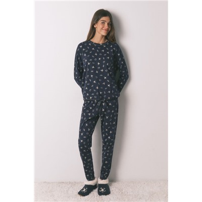 Pijama largo 100% algodón azul estampado ranitas