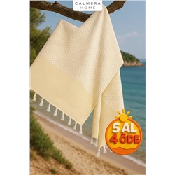 Calmera, Çizgili Peştemal | Pamuk - Doğal Saçaklı | Plaj, Havuz, Spa, Sauna, Spor, Seyahat Havlusu - Sarı