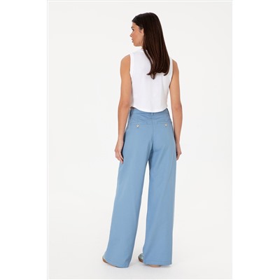 Kadın Mavi Loose Fit Kanvas Pantolon