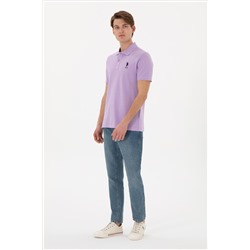 Erkek Slim Fit Polo Yaka Lila Basic Tişört