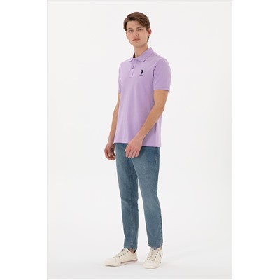 Erkek Slim Fit Polo Yaka Lila Basic Tişört