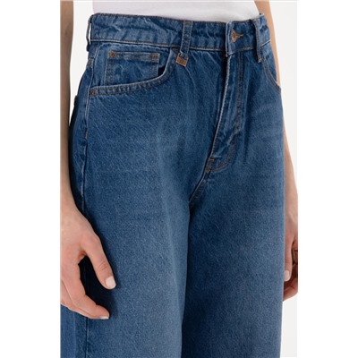 Kadın Mavi Loose Fit Jean Pantolon