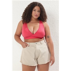 Fuşya Kruvaze Yaka Büyük Beden Bikini Üstü TBBSS25CT00011
