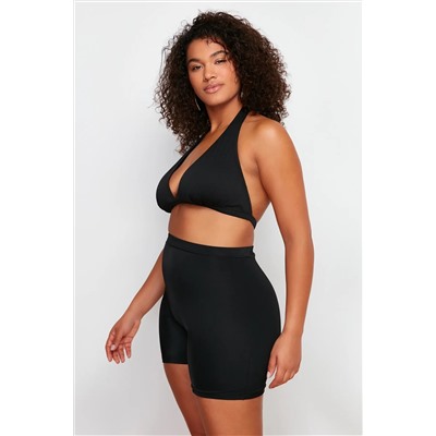 Siyah Yüksek Bel Vücuda Oturan Mini Şort Örme Büyük Beden Bikini Altı TBBSS24CR00008