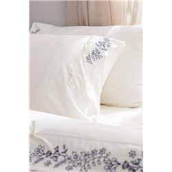 Relief King Size %100 Pamuk Bağlamalı Nevresim Takımı - Ekru/Lacivert