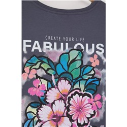 Antrasit Oversize Fit %100 Pamuk Ön ve Arka Baskılı Örme Büyük Beden T-Shirt TBBSS25BF00002