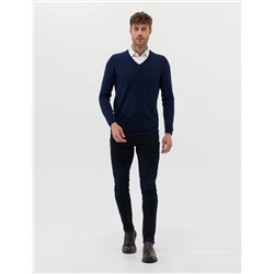 Açık Lacivert Slim Fit V Yaka Basic Triko Kazak