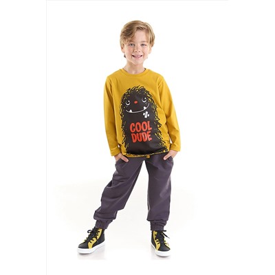 Denokids Cool Dude Canavar Erkek Çocuk Hardal T-shirt Pantolon Takım CFF-22S1-091