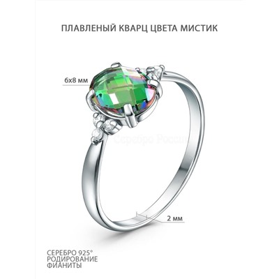 Серьги из серебра с плавленым кварцем цвета мистик и фианитами родированные 925 пробы 00062255РС
