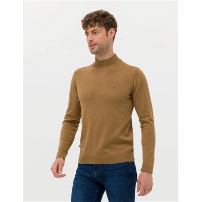 Camel Melanj Slim Fit Yarım Balıkçı Basic Triko Kazak