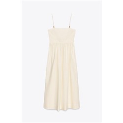 BEADED STRAPPY LINEN BLEND MIDI DRESS