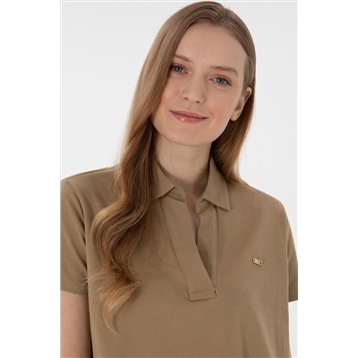 Kadın Haki Basic Polo Yaka Tişört