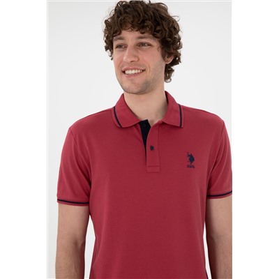 Erkek Slim Fit Polo Yaka Vişne Basic Tişört
