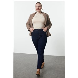 Koyu Mavi Yüksel Bel Toparlayıcı Büyük Beden Skinny Jeans TBBAW25CJ00016