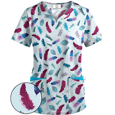 Happy Scrubs® Birds Of A Feather Jazzberry Print Scrub Top