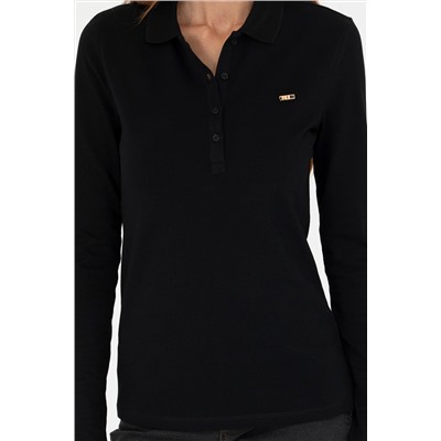 Kadın Siyah Basic Polo Yaka Sweatshirt