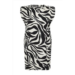 Siyah Zebra Baskılı Mini Örme Büyük Beden Elbise TBBSS24AH00142
