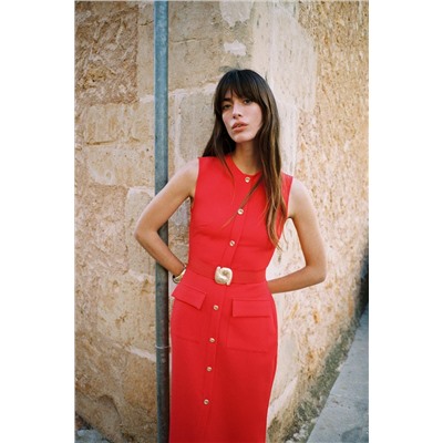 MIDI CREPE BELT DRESS