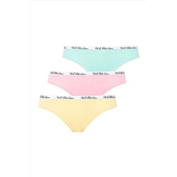 U.S. Polo Assn.Pamuklu & Likralı, 3'lü Kadın Slip Külot Mint & Sarı & Pembe