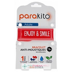 Parakito Bracelet Anti-Moustiques Rechargeable Adulte Good Vibes Rouge "Enjoy & Smile"