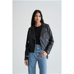 Faux Leather Cropped Biker Jacket