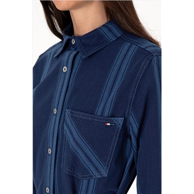 Kadın Mavi Kemerli Mini Boy Jean Elbise