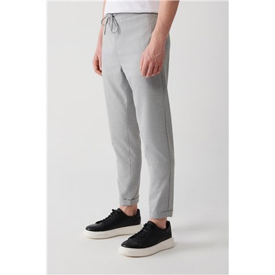 Açık Gri Yandan Cepli Beli Lastikli Bağcıklı Duble Paça Relaxed Fit Rahat Kesim Jogger Pantolon
