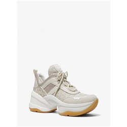 MICHAEL MICHAEL KORS Olympia Logo Jacquard and Glitter Chain-Mesh Trainer