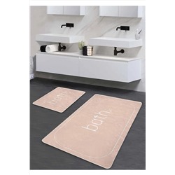 Pilloveland Kaymaz Taban Yıkanabilir 2’li Banyo Paspası - Pudra Bath Desenli 60*100 Cm - 50*60 Cm BM0196