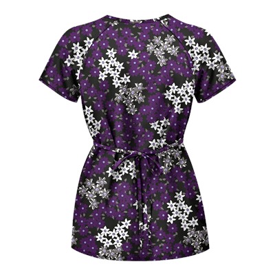UA Vibrant Blossoms Black Mock Wrap Scrub Top