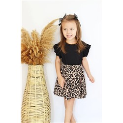 Parla Kids Leopar Fırfır Kollu Elbise Toka Takım ELB-0074