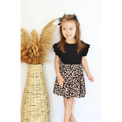 Parla Kids Leopar Fırfır Kollu Elbise Toka Takım ELB-0074