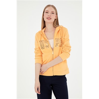 Kadın Turuncu Kapüşonlu Fermuarlı Sweatshirt