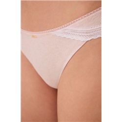 Tanga tira algodón canalé encaje rosa