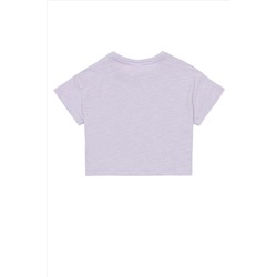 Kız Çocuk Lila Bisiklet Yaka Crop Tişört