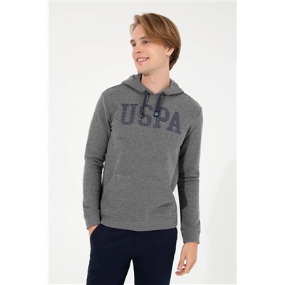 Erkek Antrasit Melanj Kapüşonlu Basic Sweatshirt