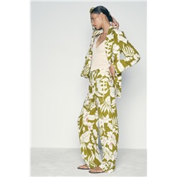 LINEN BLEND FLORAL PRINT TROUSERS